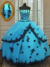 Clearance Appliques Sweet 16 Dress Aqua Blue Lace Up Sleeveless Floor Length