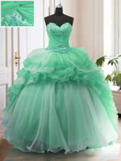 With Train Ball Gowns Sleeveless Apple Green Ball Gown Prom Dress Sweep Train Lace Up