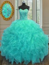 Floor Length Ball Gowns Sleeveless Aqua Blue 15 Quinceanera Dress Lace Up