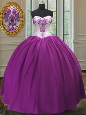 Purple Lace Up Quinceanera Dress Beading Sleeveless Floor Length