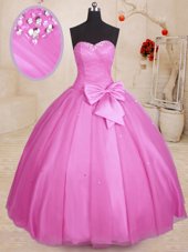 Glittering Lilac Sweetheart Lace Up Beading and Bowknot Quince Ball Gowns Sleeveless