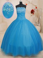 Sleeveless Beading Lace Up Quince Ball Gowns