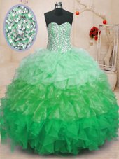 Perfect Organza Sleeveless Floor Length 15th Birthday Dress and Ruffles