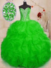 Sleeveless Lace Up Floor Length Beading and Ruffles 15th Birthday Dress