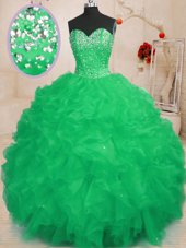 Customized Sweetheart Sleeveless Lace Up Sweet 16 Quinceanera Dress Turquoise Organza