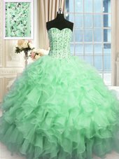 Sleeveless Lace Up Floor Length Beading and Ruffles and Sequins Quinceanera Gowns