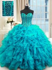 Sleeveless Lace Up Floor Length Beading and Ruffles and Sequins Sweet 16 Dress