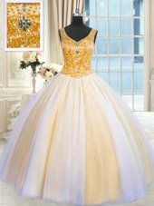 Exceptional Multi-color Ball Gowns Beading and Sequins Sweet 16 Dresses Lace Up Tulle Sleeveless Floor Length