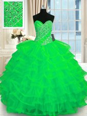 Green Sweetheart Neckline Beading and Ruffled Layers Quinceanera Dresses Sleeveless Lace Up