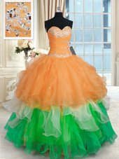 Organza Sleeveless Floor Length Sweet 16 Dress and Beading and Ruffles