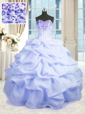 Hot Selling Light Blue Sleeveless Floor Length Beading and Ruffles Lace Up Quinceanera Dresses