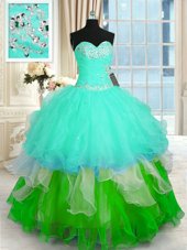 Ruffled Ball Gowns Sweet 16 Dresses Multi-color Sweetheart Organza Sleeveless Floor Length Lace Up