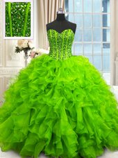 Free and Easy Sequins Floor Length Ball Gowns Sleeveless Sweet 16 Dresses Lace Up