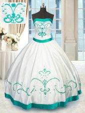 Admirable White Strapless Neckline Beading and Embroidery Sweet 16 Dress Sleeveless Lace Up