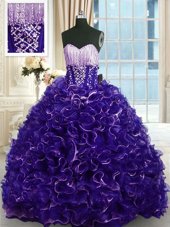 Ball Gowns Sweet 16 Quinceanera Dress Purple Sweetheart Organza Sleeveless Floor Length Lace Up