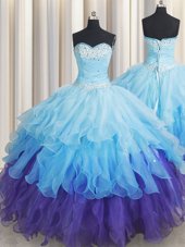 Fantastic Multi-color Lace Up Quinceanera Dresses Beading and Ruffles and Ruffled Layers and Sequins Sleeveless Floor Length