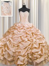 Clearance Pick Ups Brush Train Ball Gowns Sleeveless Peach Sweet 16 Dresses Sweep Train Lace Up