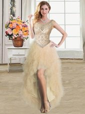 Captivating Tulle Scoop Sleeveless Lace Up Ruffles Womens Party Dresses in Champagne