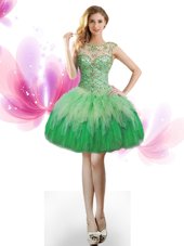 Fabulous Scoop Sleeveless Tulle Mini Length Lace Up Party Dress Wholesale in Green for with Beading and Ruffles