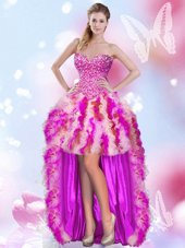 Top Selling Multi-color Tulle Lace Up Pageant Gowns Sleeveless High Low Beading and Ruffles