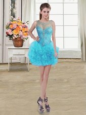 Gorgeous Scoop Tulle Sleeveless Mini Length Pageant Dress for Girls and Beading and Ruffles