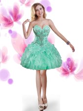 Mini Length Lace Up Cocktail Dresses Turquoise and In for Prom and Party with Beading and Ruffles