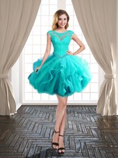 Pretty Scoop Cap Sleeves Lace Up Mini Length Beading and Ruffles Pageant Dress Toddler