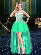 Scoop Beading Party Dress Wholesale Turquoise Clasp Handle Sleeveless High Low