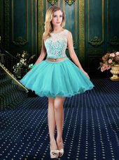 Scoop Aqua Blue Sleeveless Organza Clasp Handle Cocktail Dresses for Prom and Party