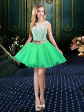 Comfortable Scoop Beading and Lace and Appliques Juniors Party Dress Lace Up Sleeveless Mini Length