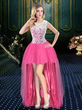 Scoop High Low A-line Sleeveless Hot Pink Cocktail Dresses Brush Train Zipper