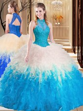 Sexy Multi-color Sweet 16 Dresses Military Ball and Sweet 16 and Quinceanera and For with Lace and Appliques and Ruffles High-neck Sleeveless Backless