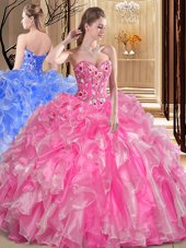 Captivating Floor Length Ball Gowns Sleeveless Rose Pink Quince Ball Gowns Lace Up