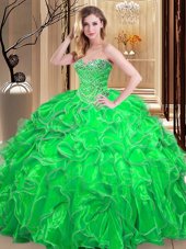 Great Sweetheart Sleeveless Organza Vestidos de Quinceanera Beading and Ruffles Lace Up