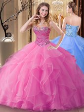 Sweetheart Sleeveless Lace Up Sweet 16 Dress Rose Pink Tulle