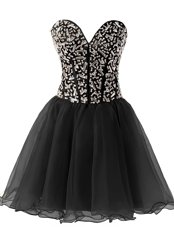 Exquisite Black Chiffon Lace Up Sweetheart Sleeveless Knee Length Cocktail Dress Beading