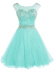 Discount Scoop Apple Green Sleeveless Beading Mini Length Evening Dress