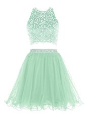 Superior Halter Top Apple Green Sleeveless Beading Mini Length Homecoming Dress