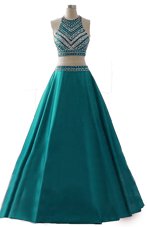 Glorious Dark Green A-line Scoop Sleeveless Chiffon Floor Length Zipper Beading Homecoming Dresses