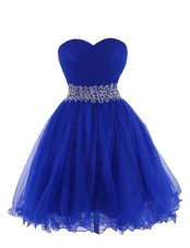 Nice Empire Royal Blue Sweetheart Organza Sleeveless Mini Length Lace Up