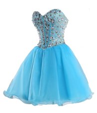 High Quality Blue Sleeveless Organza Lace Up Evening Dress for Prom and Party