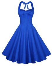 Chic Blue A-line Ruching Homecoming Dress Online Backless Satin Sleeveless Knee Length