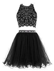 Scoop Mini Length Clasp Handle Cocktail Dress Black and In for Prom and Party with Beading