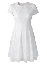 Glittering Empire Prom Gown White Scoop Organza Short Sleeves Tea Length Side Zipper