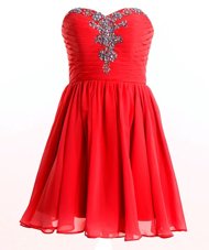 Mini Length Red Homecoming Dress Chiffon Sleeveless Beading