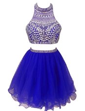 Sexy Royal Blue Sleeveless Beading Mini Length Cocktail Dresses