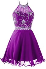 Comfortable Purple Prom Party Dress Prom and Party and For with Beading Halter Top Sleeveless Zipper