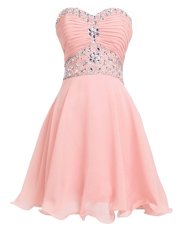 Popular Sweetheart Sleeveless Lace Up Pink Organza