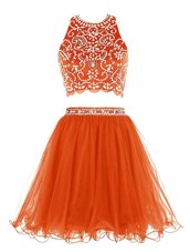 Sexy Orange Prom and Party and For with Beading Scoop Sleeveless Backless