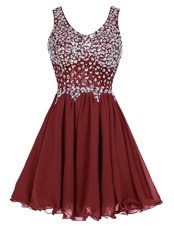 Stylish Burgundy Cocktail Dresses Prom and Party and For with Beading Straps Sleeveless Zipper